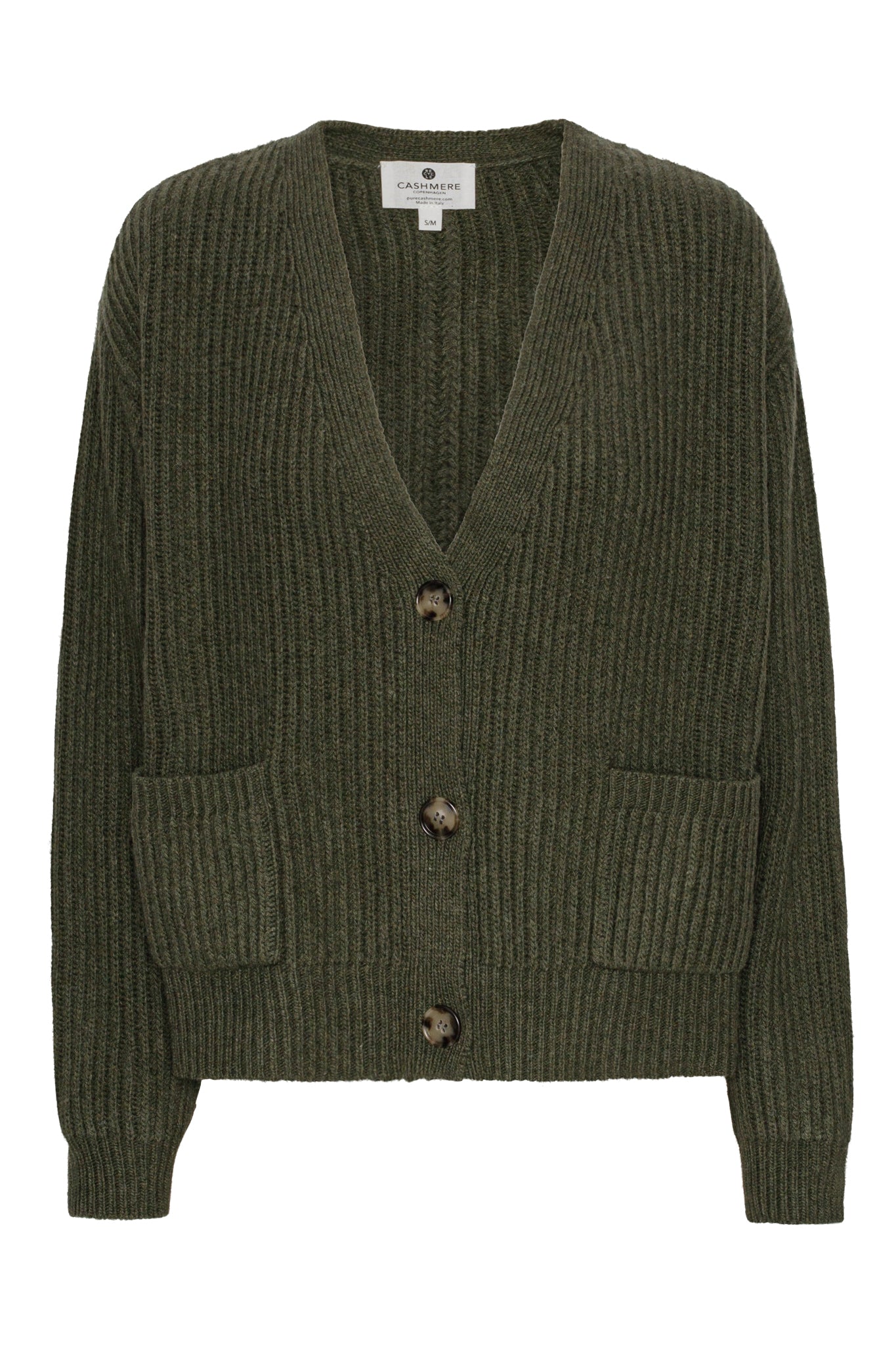 Maja - cashmere cardigan ribstikket recycle - Army