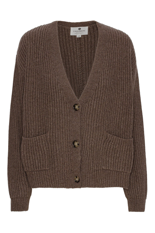 Maja - cashmere cardigan ribstikket recycle - Brun