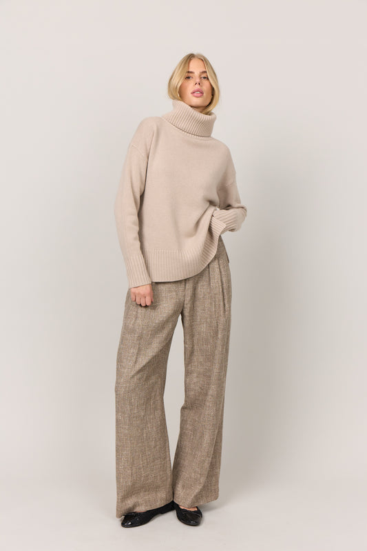 Marilyn - cashmere rullekrave sweater - Sand