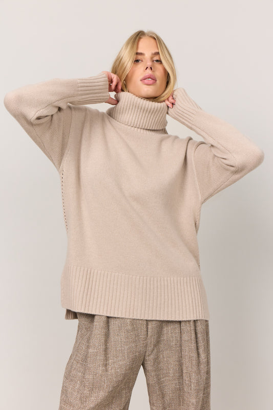 Marilyn - cashmere rullekrave sweater - Sand