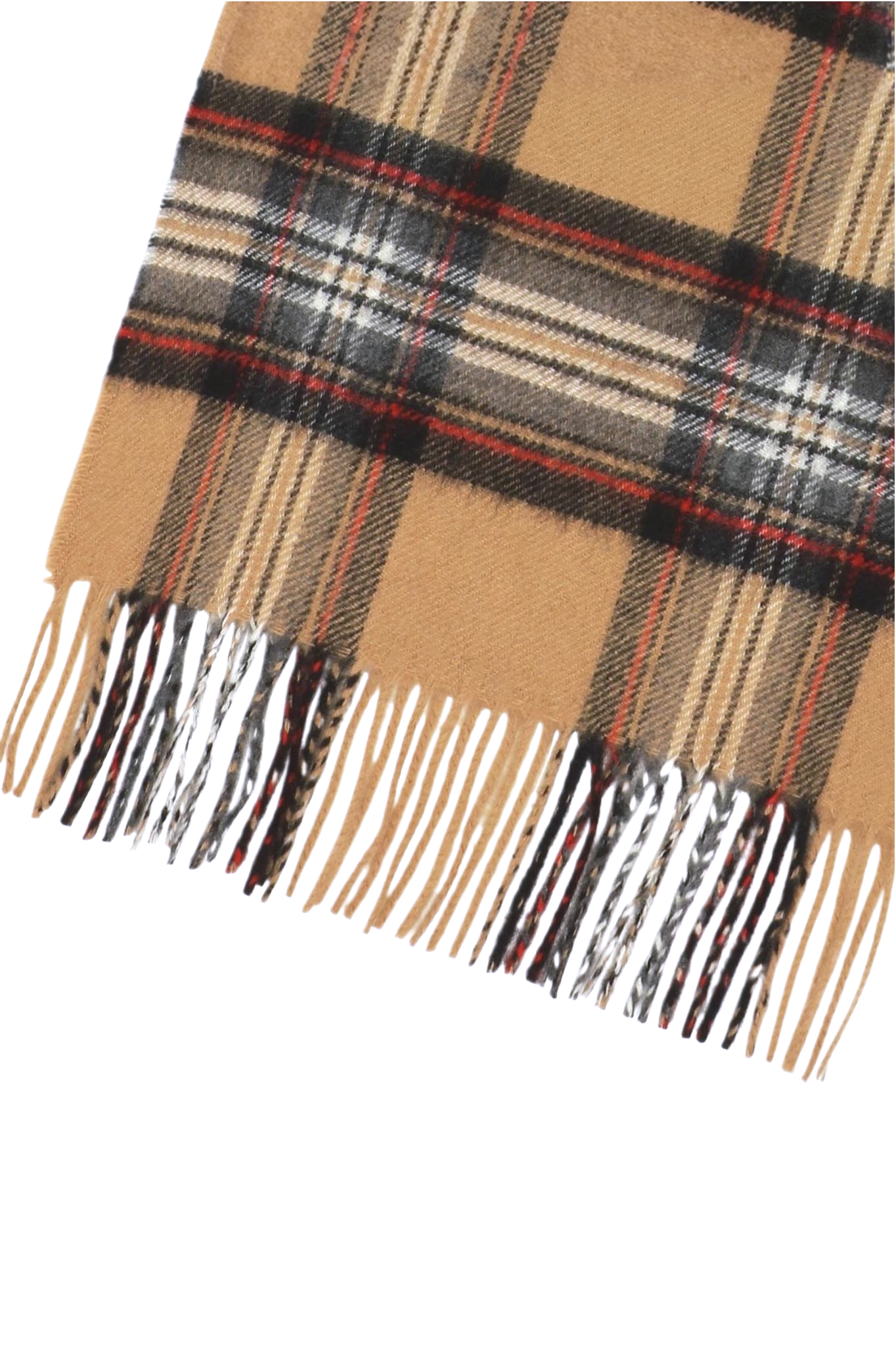 Klassisk vævet cashmere halstørklæde med frynser, fra Skotland - Ternet Camel