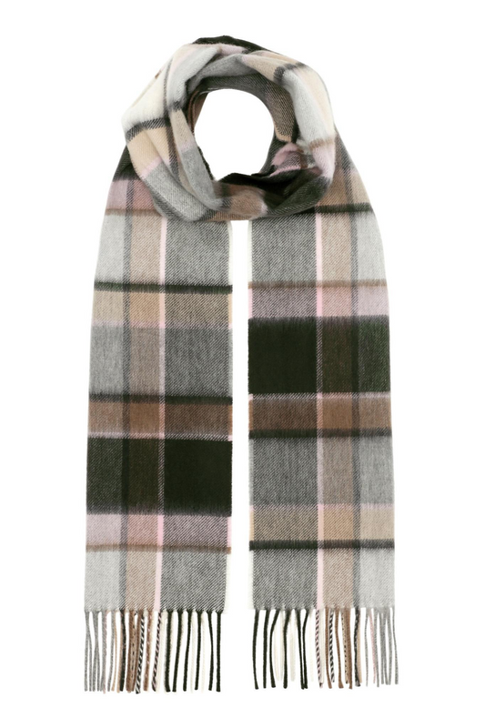 Klassisk vævet cashmere halstørklæde med frynser, fra Skotland - Ternet Grå Rosa