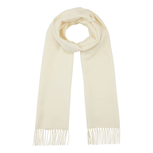 Stort klassisk vævet cashmere halstørklæde med frynser, fra Skotland - Hvid