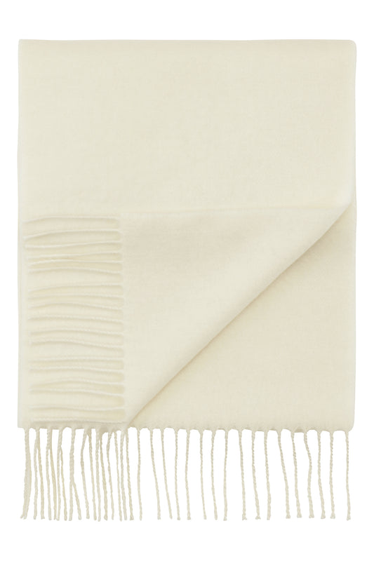 Stort klassisk vævet cashmere halstørklæde med frynser, fra Skotland - Hvid