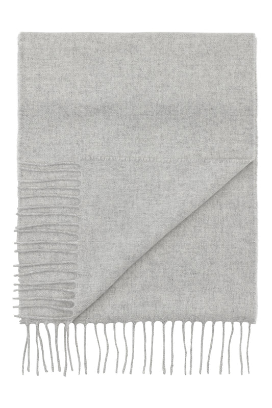 Stort klassisk vævet cashmere halstørklæde med frynser, fra Skotland - Silver