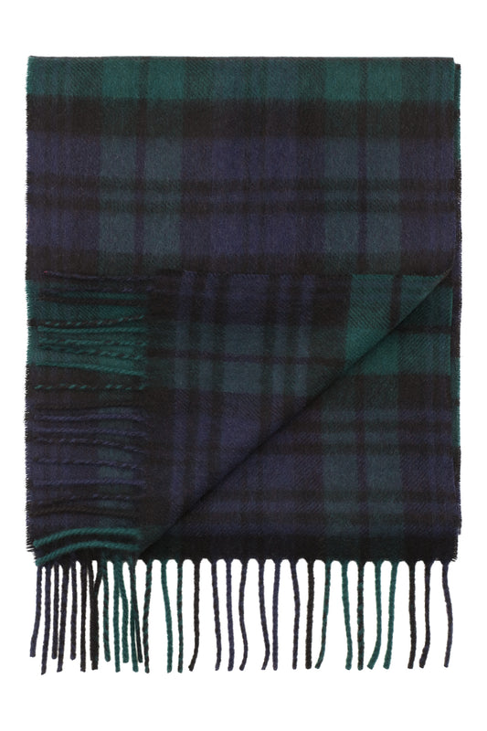 Klassisk vævet cashmere halstørklæde med frynser, fra Skotland - Ternet Black Watch