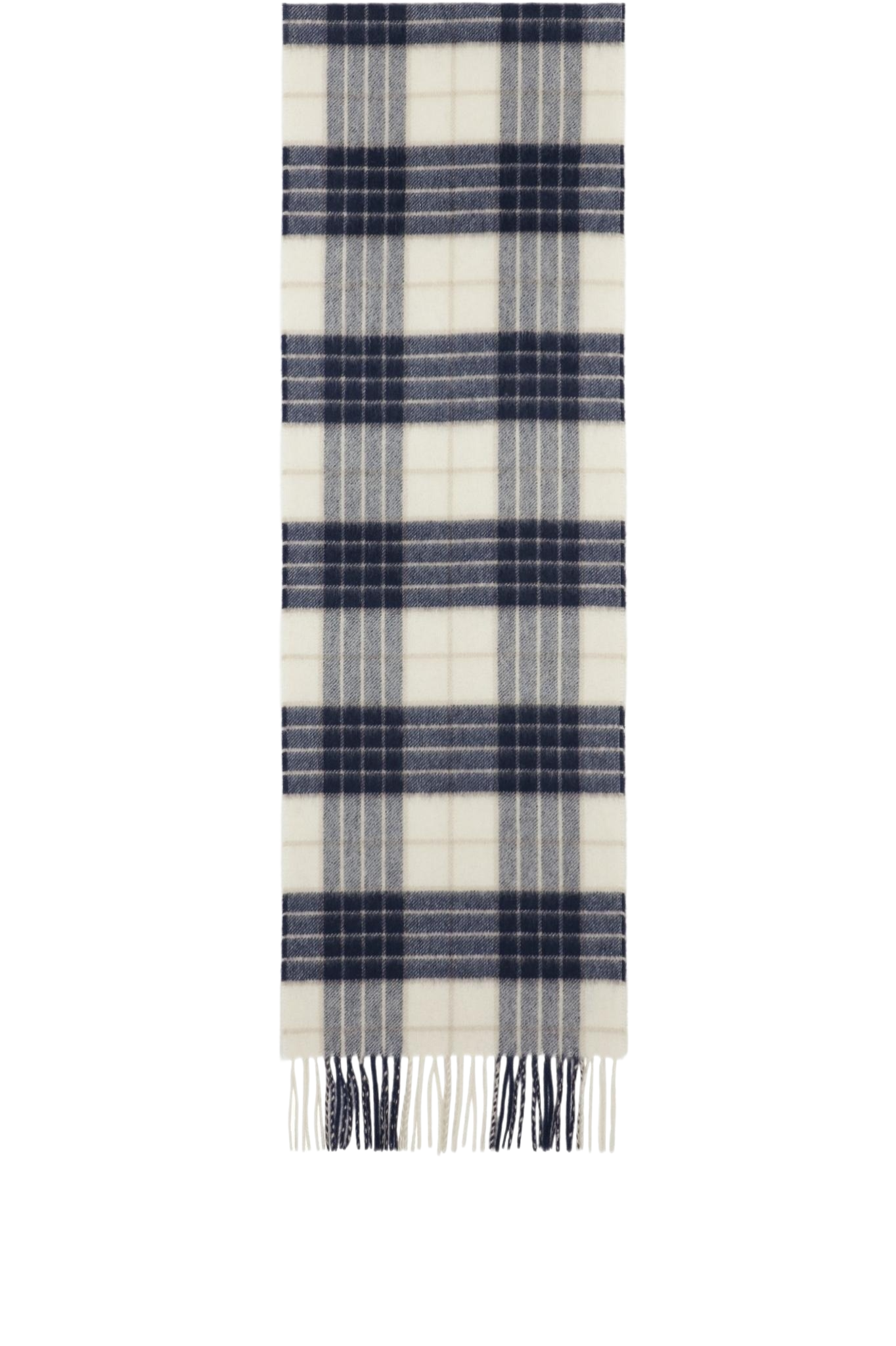 Klassisk vævet cashmere halstørklæde med frynser, fra Skotland - Ternet Hvid og Mørkeblå