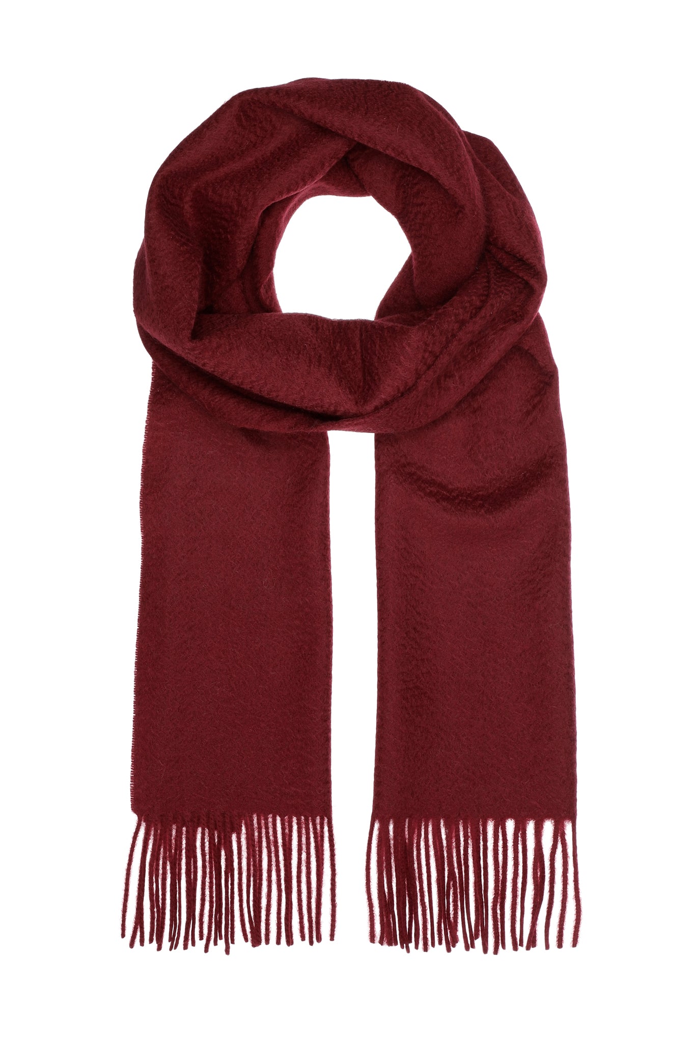 Klassisk vævet cashmere halstørklæde med frynser, fra Skotland - Bordeaux