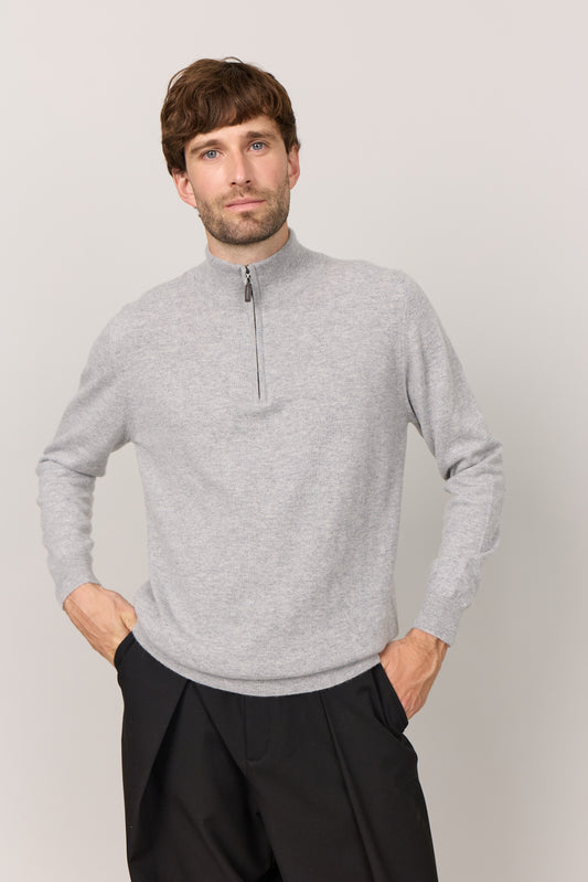 Mænd klassisk cashmere trøje med turtleneck og zip, Skotland - Silver