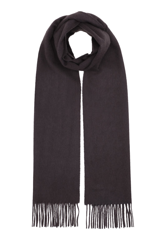 Klassisk vævet cashmere halstørklæde med frynser, fra Skotland - Cold Dark Brown