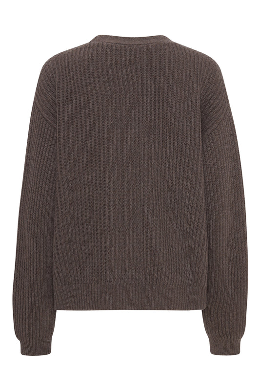 Maja - cashmere cardigan ribstikket recycle - Brun