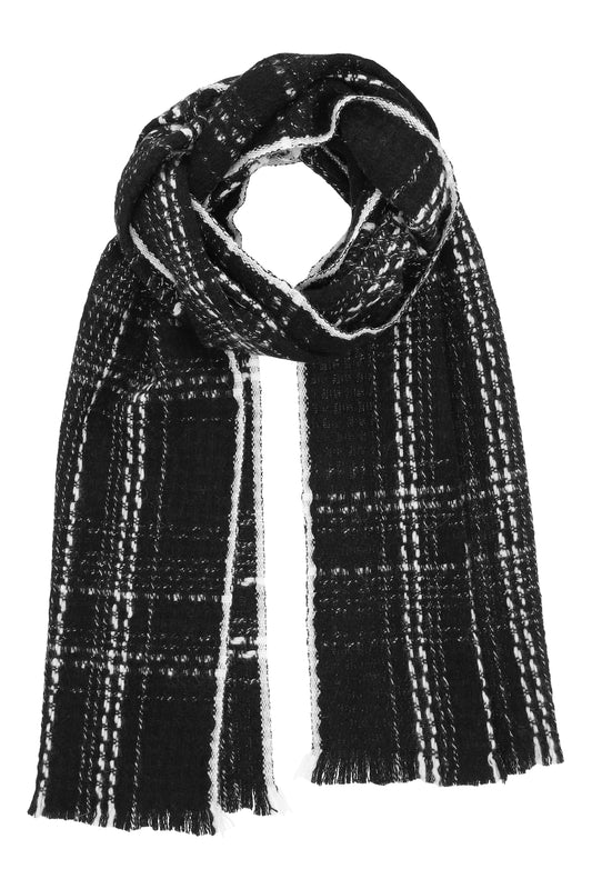 Boucle Halstørklæde i 100% ren cashmere - Ternet Sort og hvid