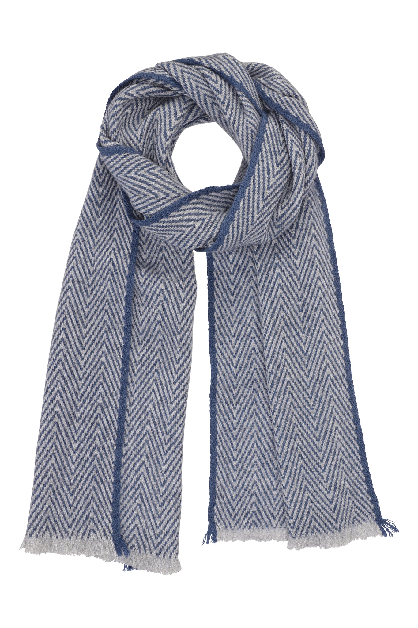 Halstørklæde sildebensmønster i 100% ren cashmere - Blå og Hvid