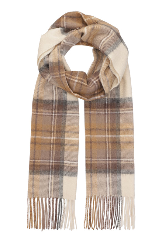Kim 30 - Klassisk halstørklæde med frynser, 100% ren cashmere - Ternet Beige