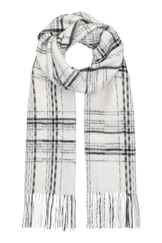 Kim 30 - Klassisk halstørklæde med frynser, 100% ren cashmere - Ternet Hvid og sort