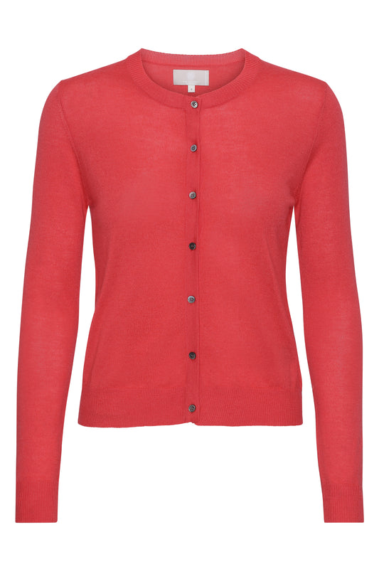 Betty - tynd og let classic cashmere cardigan - Hot Coral