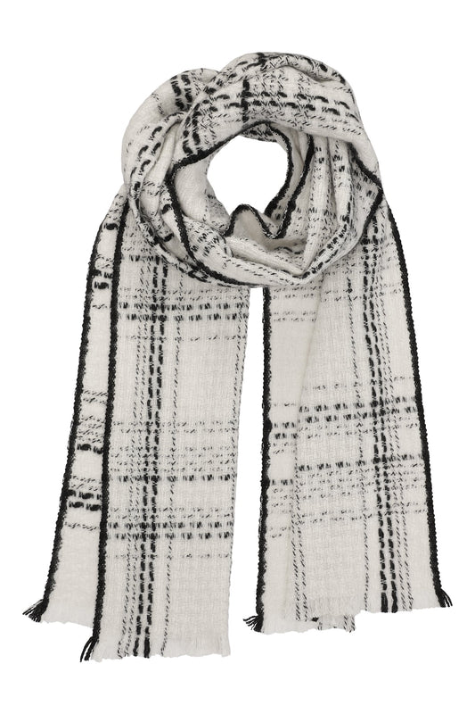 Boucle Halstørklæde i 100% ren cashmere - Ternet Hvid og sort