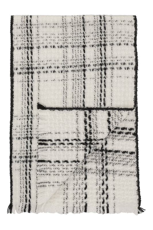 Boucle Halstørklæde i 100% ren cashmere - Ternet Hvid og sort