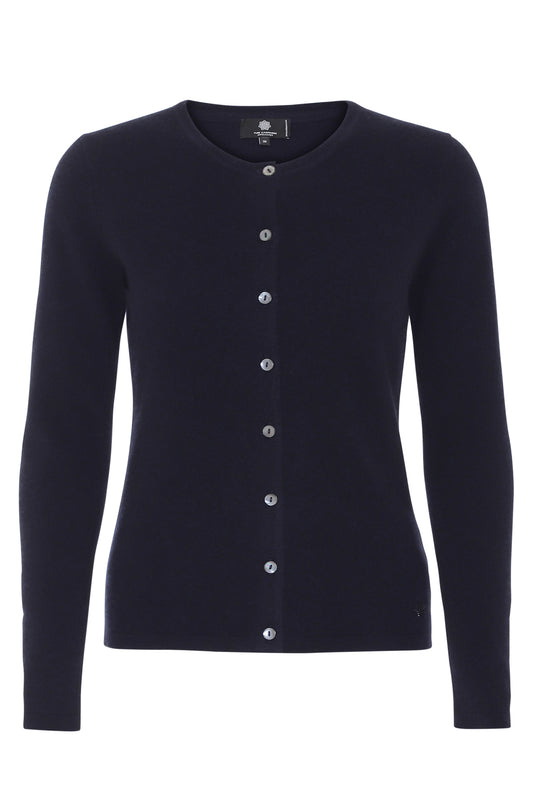 Flot klassisk cardigan i navy blå kashmir, Pure Cashmere