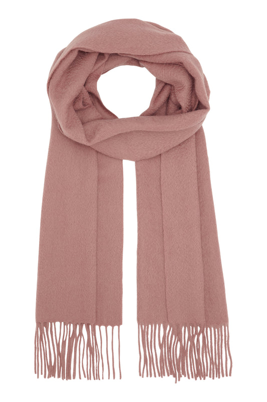 Kim 30 - Klassisk halstørklæde med frynser, 100% ren cashmere - Mørk Rosa