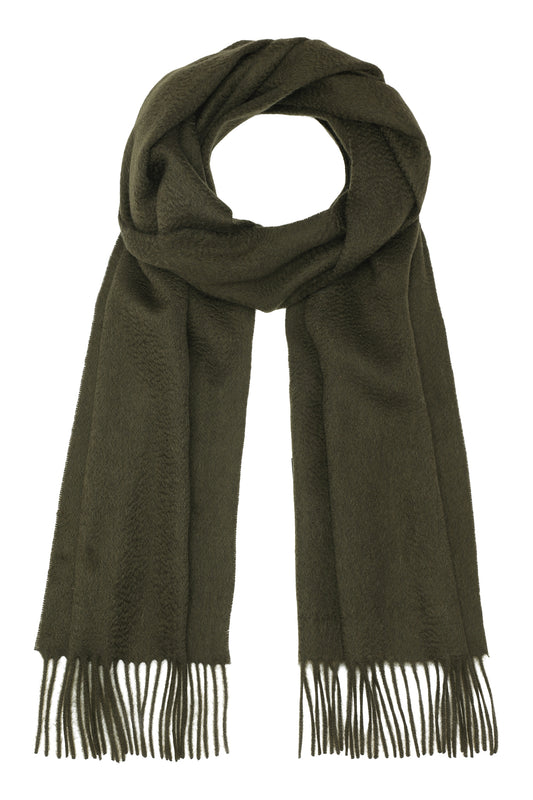 Kim 30 - Klassisk halstørklæde med frynser, 100% ren cashmere - Army Grøn