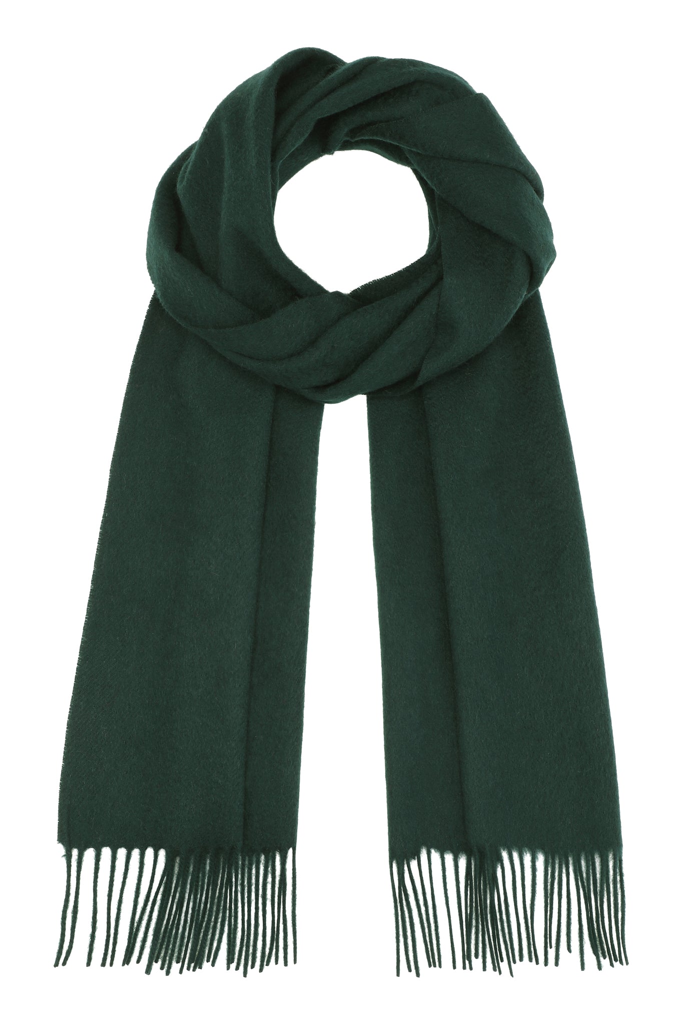 Kim 30 - Klassisk halstørklæde med frynser, 100% ren cashmere - Mørk Grøn