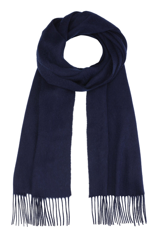 Kim 30 - Klassisk halstørklæde med frynser, 100% ren cashmere - Mørk Marineblå