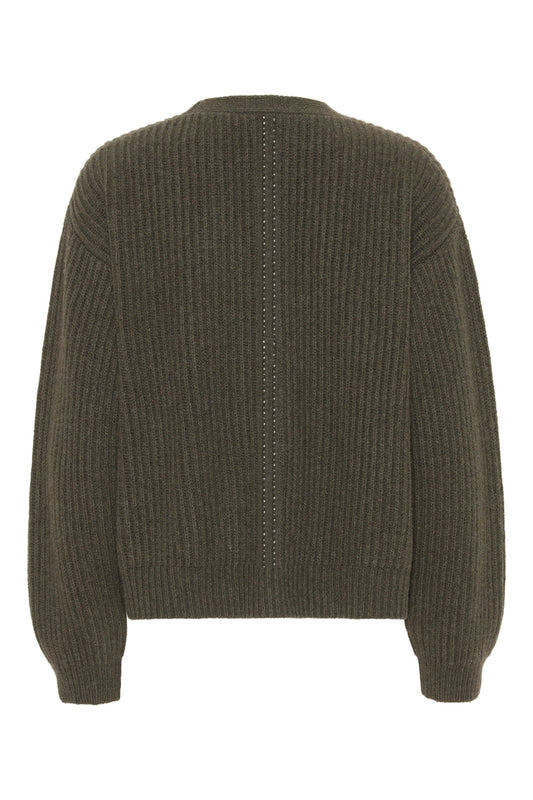 Maja - cashmere cardigan ribstikket recycle - Army
