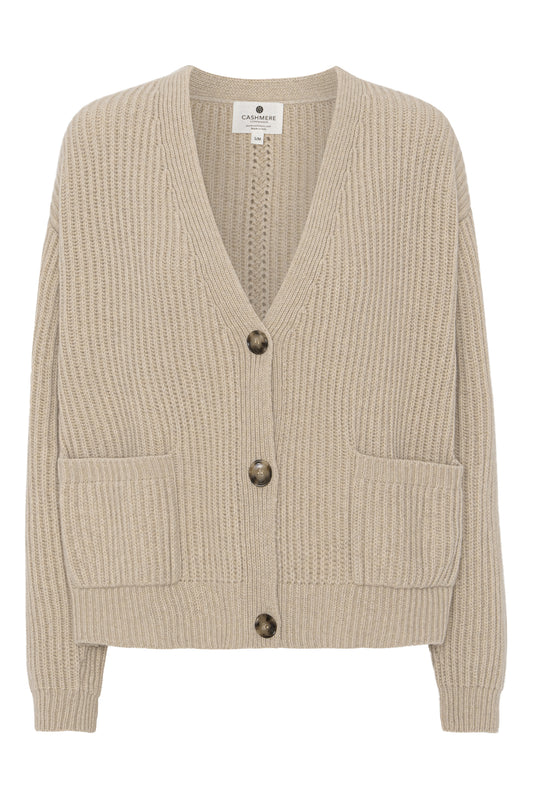 Maja - cashmere cardigan ribstikket recycle - Beige