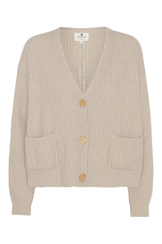 Maja - cashmere cardigan ribstikket recycle - Beige