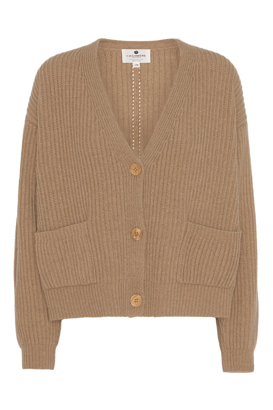 Maja - cashmere cardigan ribstikket recycle - Camel