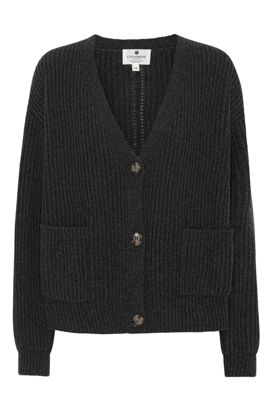 Maja - cashmere cardigan ribstikket recycle - Koksgrå