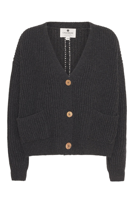 Maja - cashmere cardigan ribstikket recycle - Koksgrå