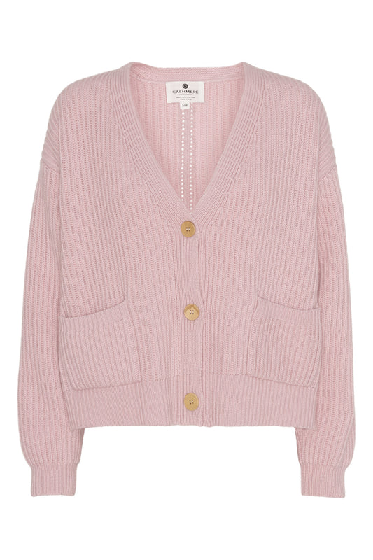 Maja - cashmere cardigan ribstikket recycle - Rosa