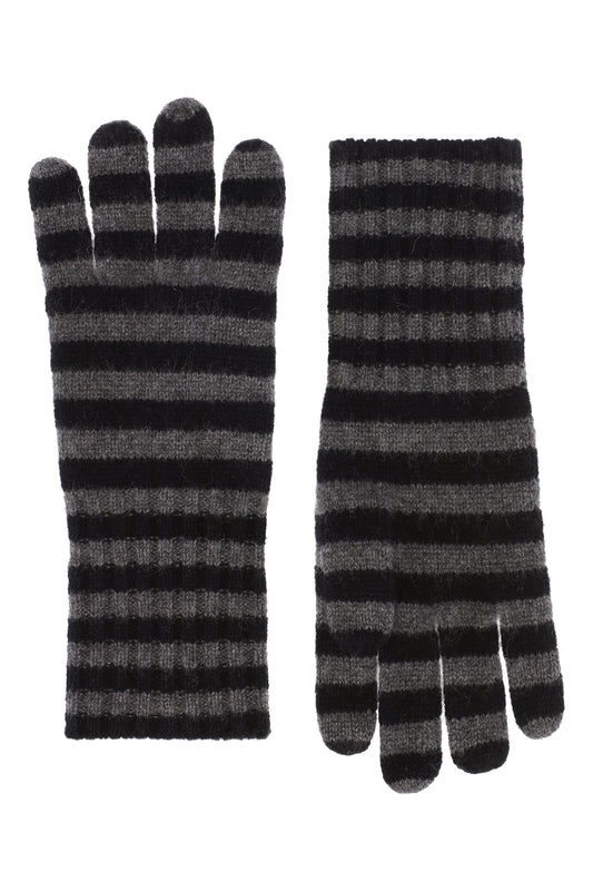 Robin - Handsker med striber i strikket cashmere - Sort og Mørkegrå