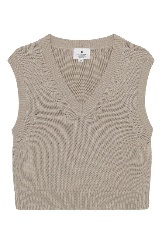 Ragna - chunky strikvest i recycle cashmere - Beige