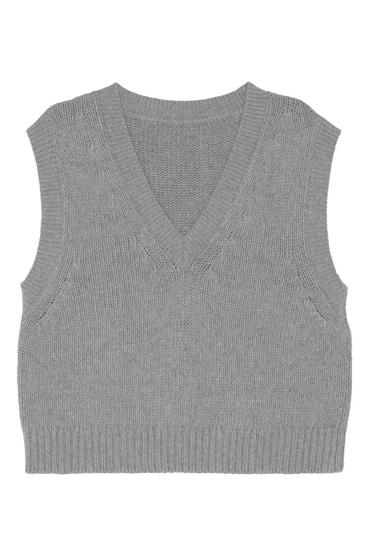 Lækker chunky morfar vest i lysegrå kashmir, designet i Danmark, Pure Cashmere Copenhagen