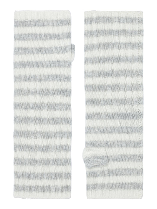 Robin - håndledsvarmere (fingerløse vanter) i strikket cashmere - Lysegrå og Hvid