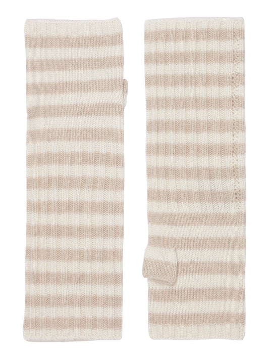 Robin - håndledsvarmere (fingerløse vanter) i strikket cashmere - Beige og Cremehvid
