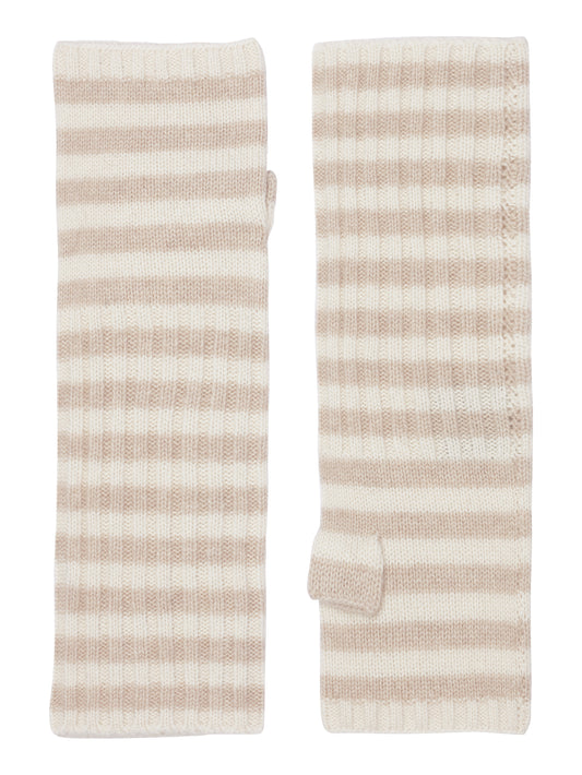 Robin - håndledsvarmere (fingerløse vanter) i strikket cashmere - Beige og Cremehvid