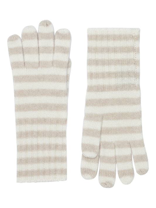 Robin - Handsker med striber i strikket cashmere - Beige og Cremehvid