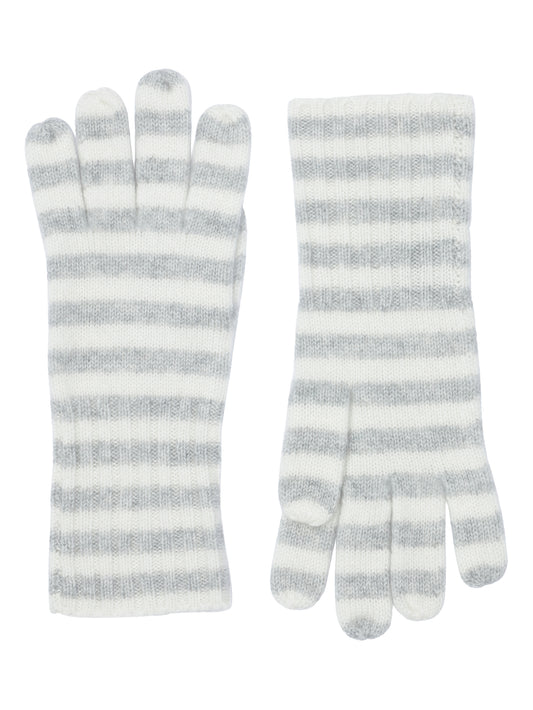 Robin - Handsker med striber i strikket cashmere - Lysegrå og Hvid