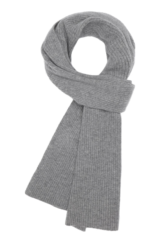 Unisex tørklæde i ribstrikket kashmir, flot gråt ribstrikket cashmere halstørklæde. Pure Cashmere Cph