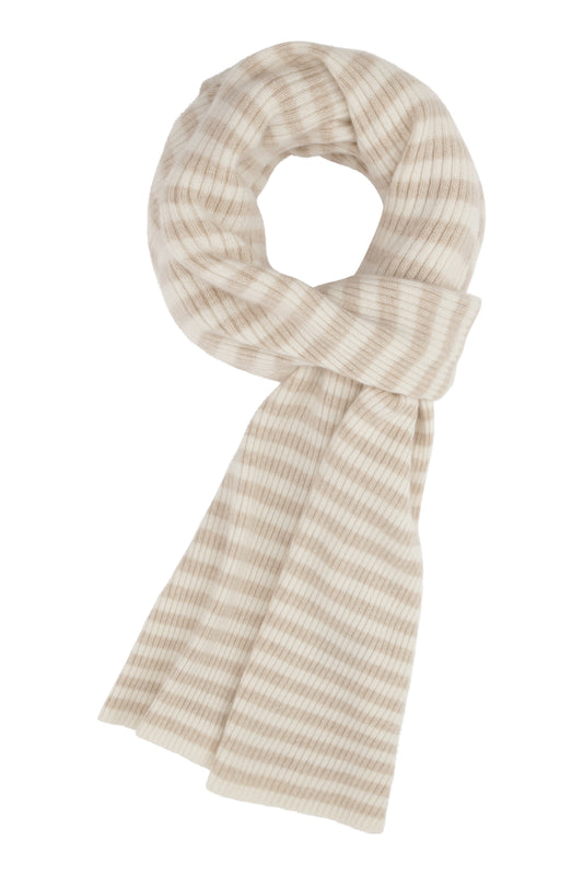 Ribstrikket cashmere tørklæde i creme og beige, Pure Cashmere Copenhagen