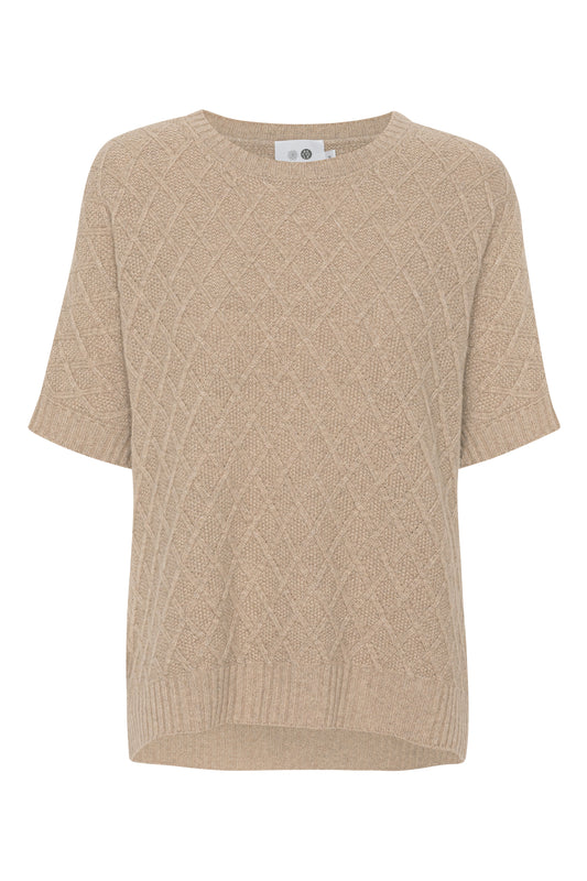 Teresa- Cashmere T-poncho/T-shirt - Dark Sand Beige