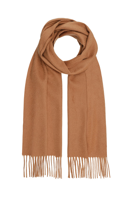 Kim 30 - Klassisk halstørklæde med frynser, 100% ren cashmere - Mørk Camel